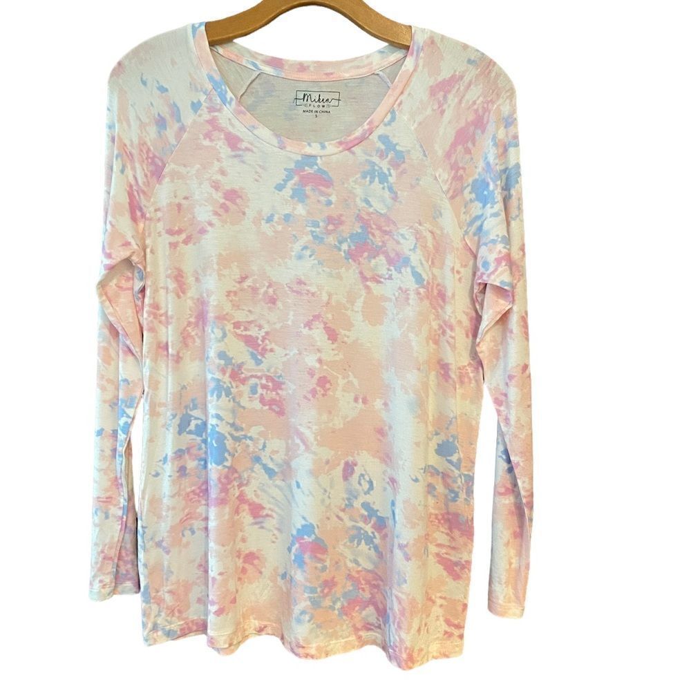 Miken S NWT Light Pink Blue Tie-Dye Long Sleeve Lightweight Casual T-Shirt Top